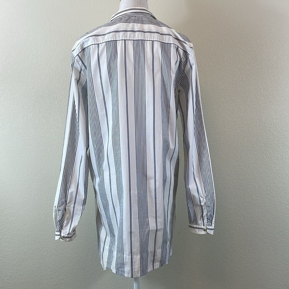 NWT 0039 Italy 100% cotton Carrie edge blue strip long sleeve button down size L - Picture 4 of 10